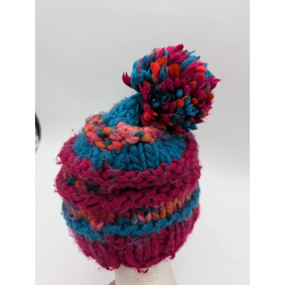 The North Face Chunky Knit Pom Beanie Hat Pink Blue Orange QD 984543 OS
